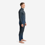 Mens custom tracksuit set Graphite Royal Blue tapered training pants with Royal Blue topographic ankle print and thigh number