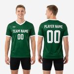 Full body flat lay of Forest Green mens custom training jersey showing edge to edge sublimation print