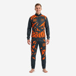 Mens geometric custom orange soccer tracksuit in Athletic Orange and Charcoal, full-zip jacket and tapered pants, front view