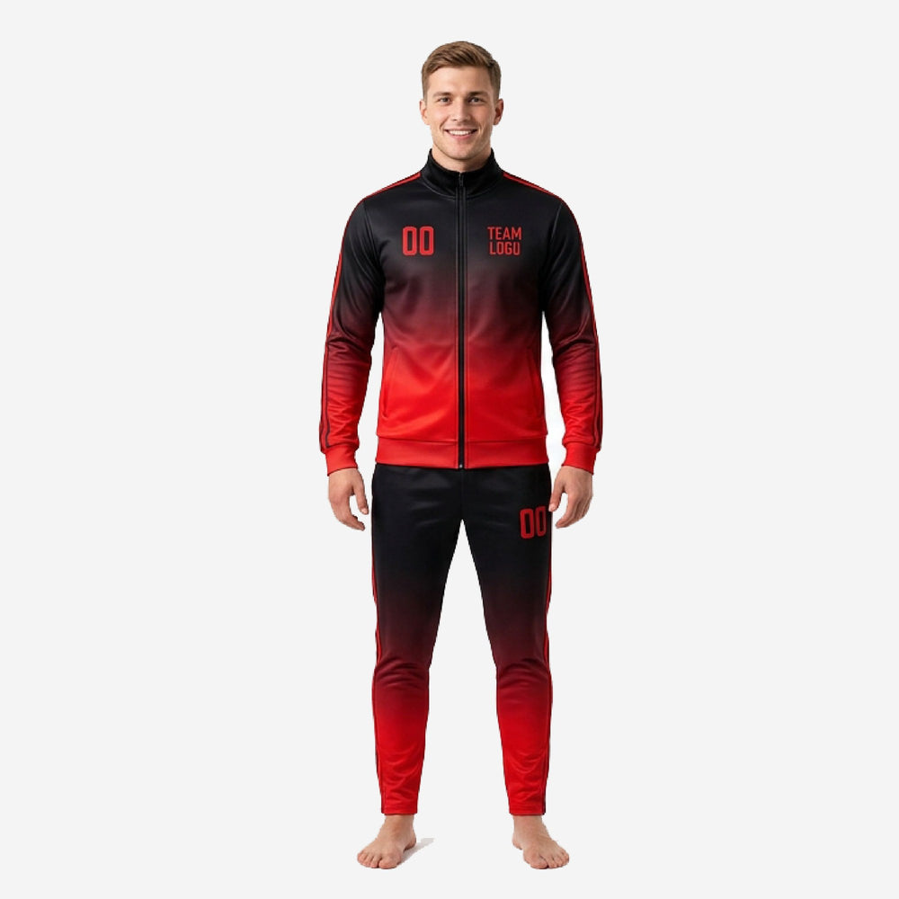 Mens Gradient Custom Red and Black Soccer Tracksuit Set