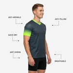 Back view of mens Graphite and Neon Green gradient custom soccer practice jersey showing player name and number print zones