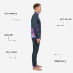 Close-up detail of ribbed teal and purple ankle cuff on mens custom soccer tracksuit design pant, showing color retention after sublimation printing