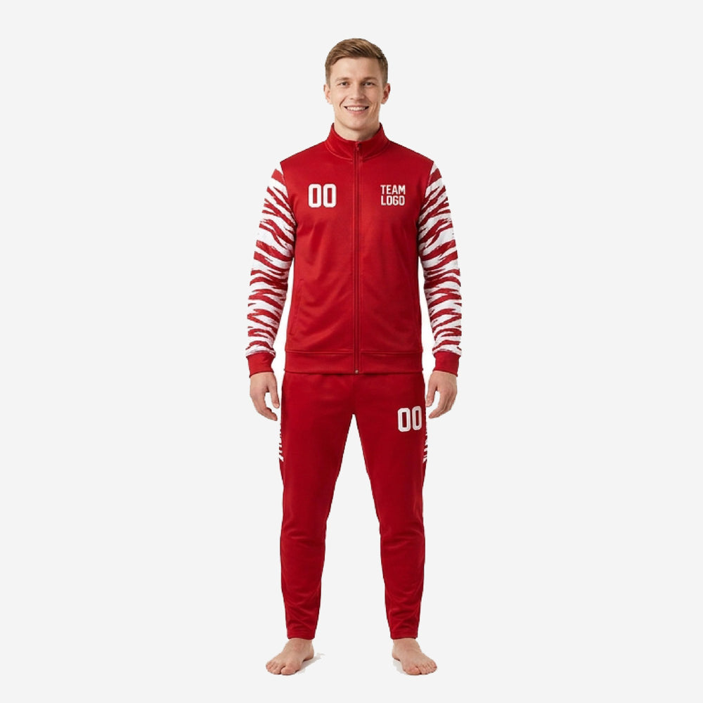 Mens Red Soccer Tracksuit - Custom Tiger Stripe Kit
