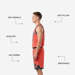 Back view of teal reversible basketball uniform showing back number and name placement with contour-line pattern across the shorts