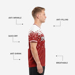 Men's soccer team jerseys dark red and white back view displaying player surname and back number print zones