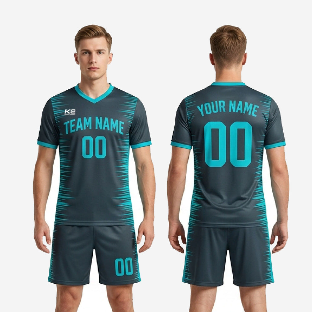 Mens Teal Soccer Uniforms - Custom Charcoal Kit