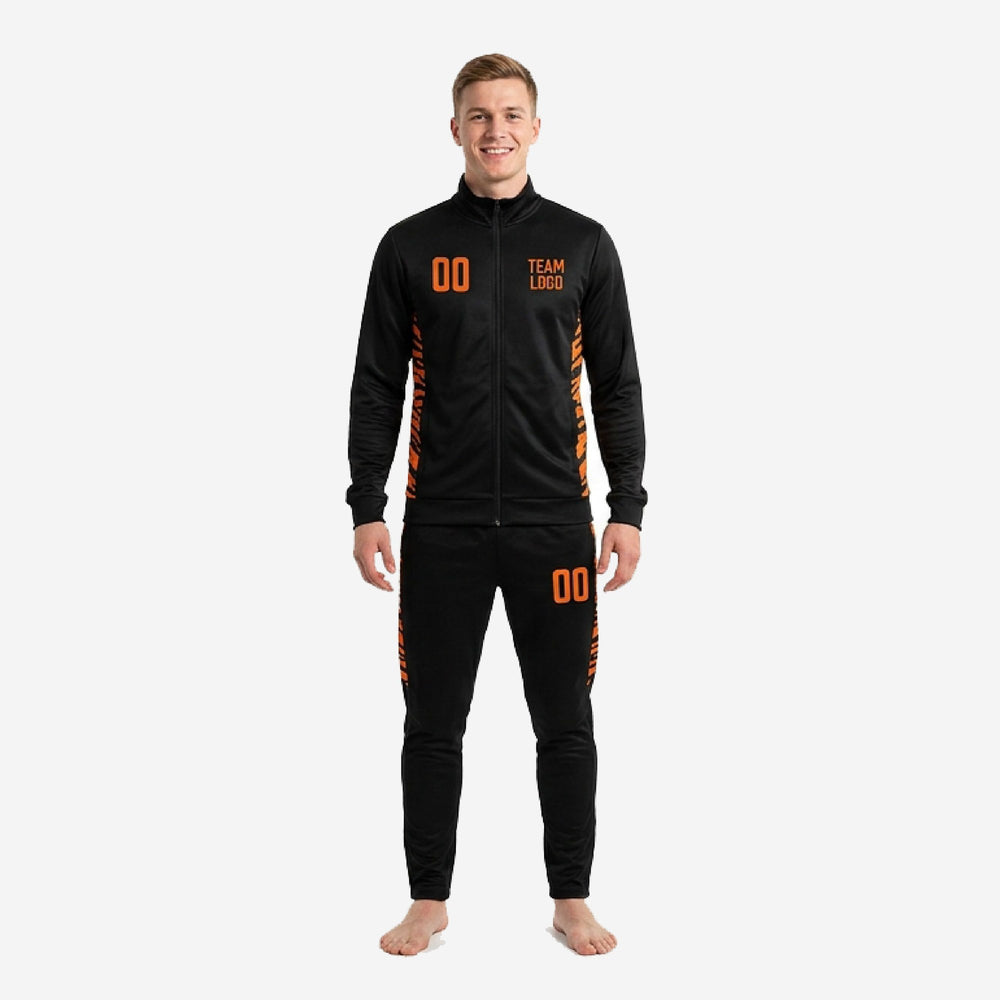 Mens Tiger Camo Custom Orange and Black Soccer Tracksuit