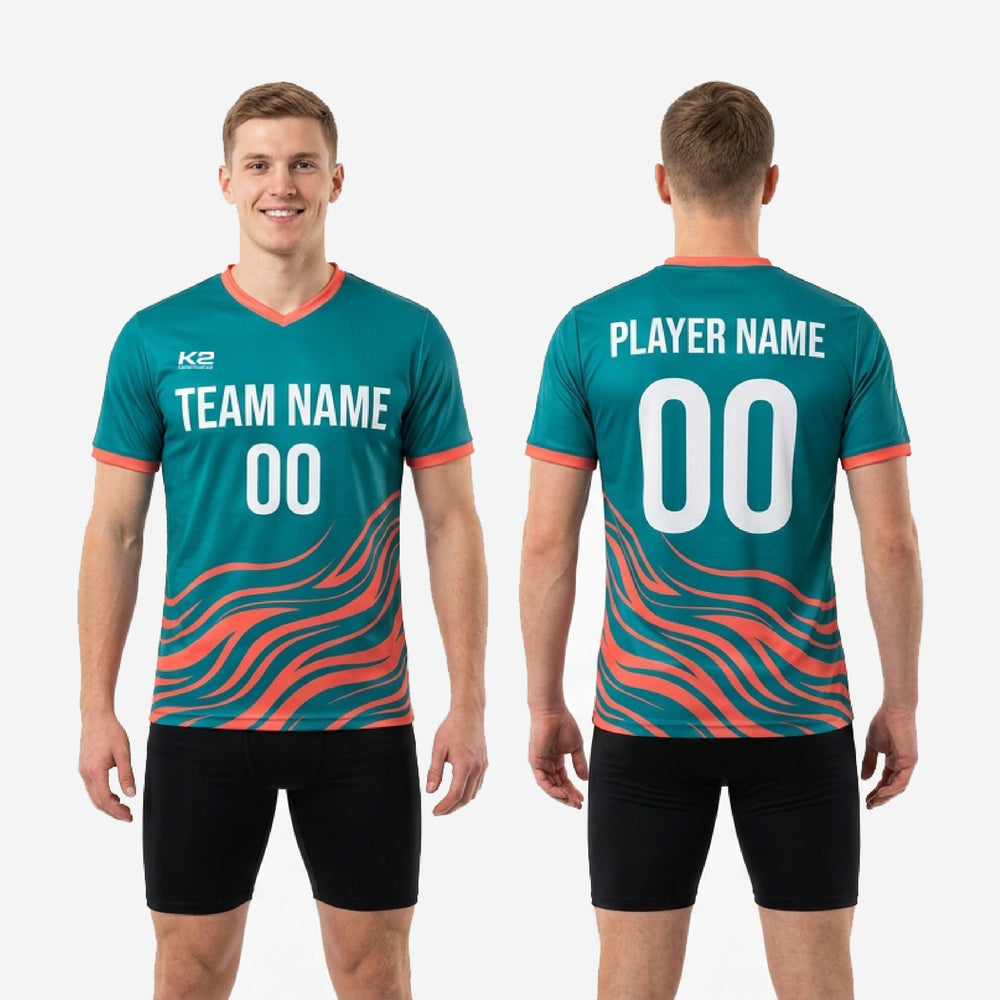 Mens Wave Custom Teal Soccer Training Jersey - Coral
