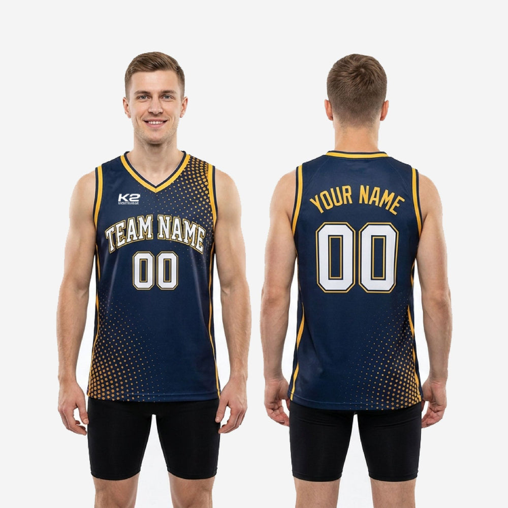 Men's Halftone Custom Navy and Gold Basketball Jerseys
