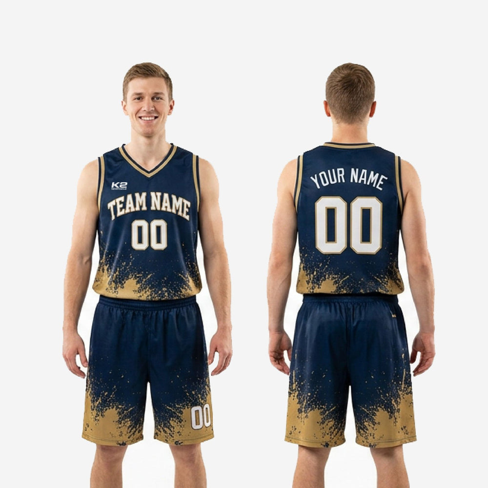 Custom Navy and Gold Basketball Uniforms - Tournament Set