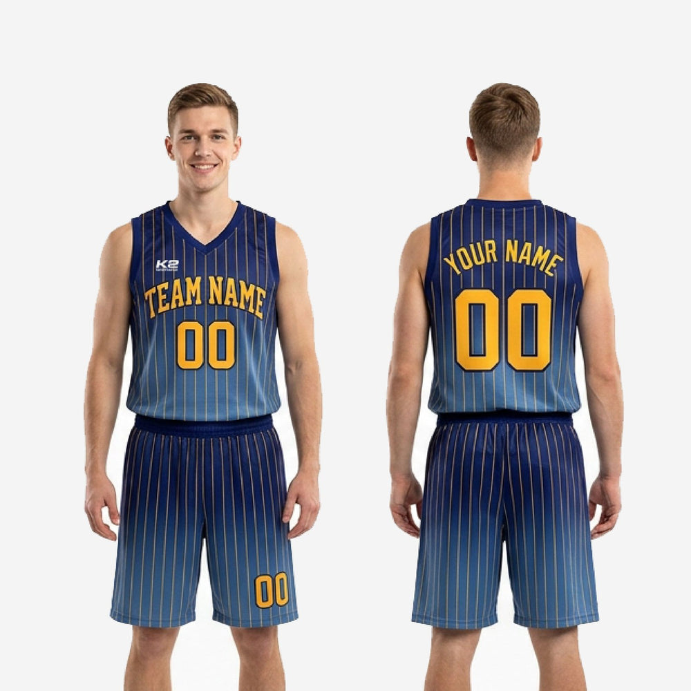 Custom Navy and Gold Basketball Uniforms - Club Crest Kit