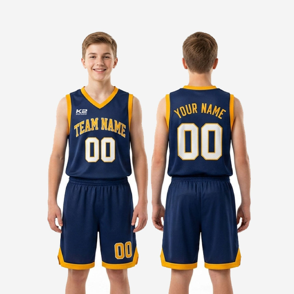 Custom Navy and Gold Youth Basketball Uniforms - Full Squad Set