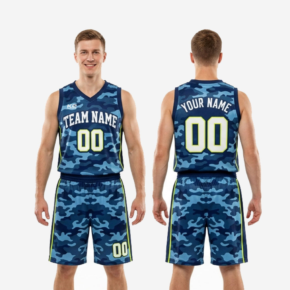 Men's Navy Blue Basketball Uniform - Custom Camo Jersey and Shorts