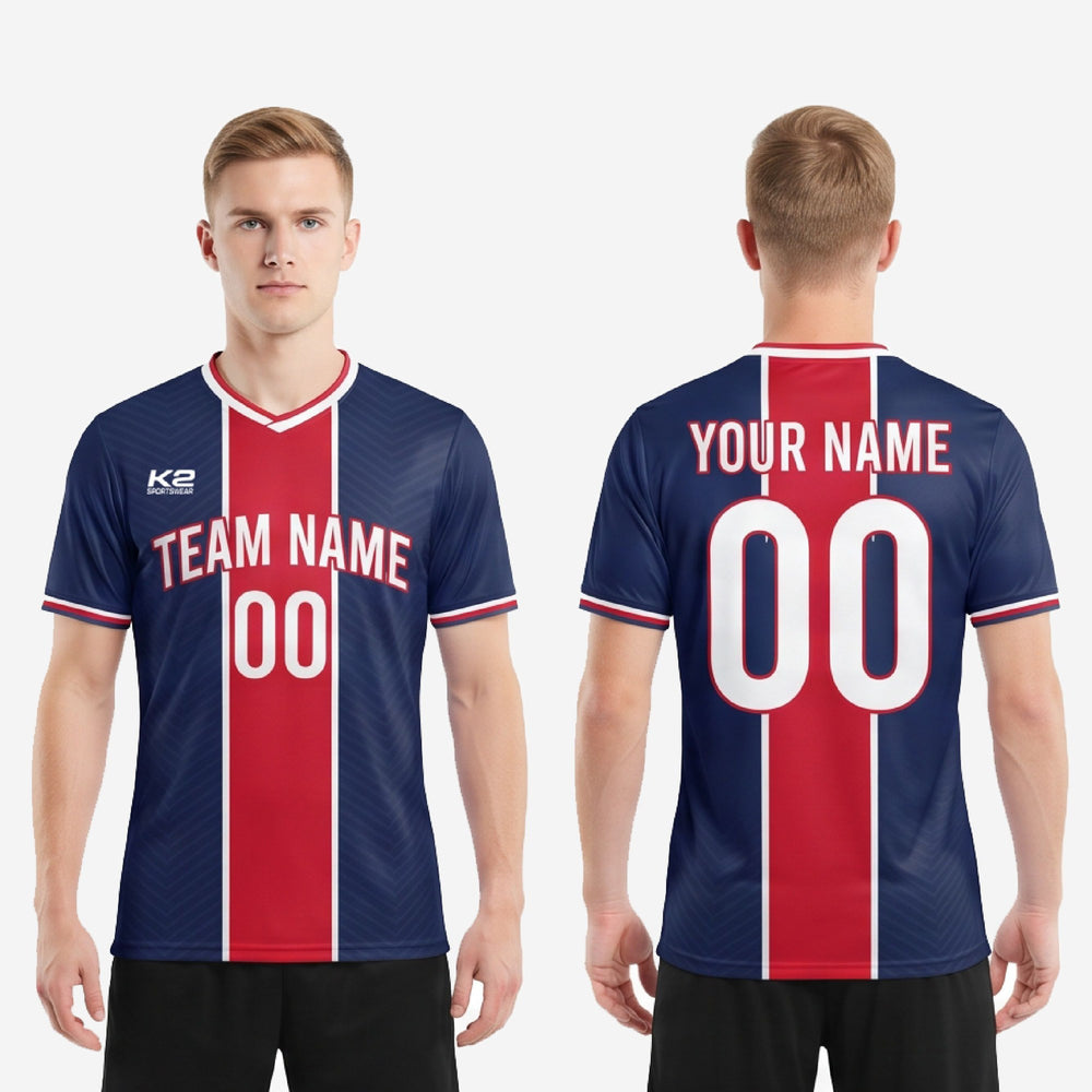 Navy/Crimson Custom Sublimation Soccer Jersey Design | Team Name and Numbers
