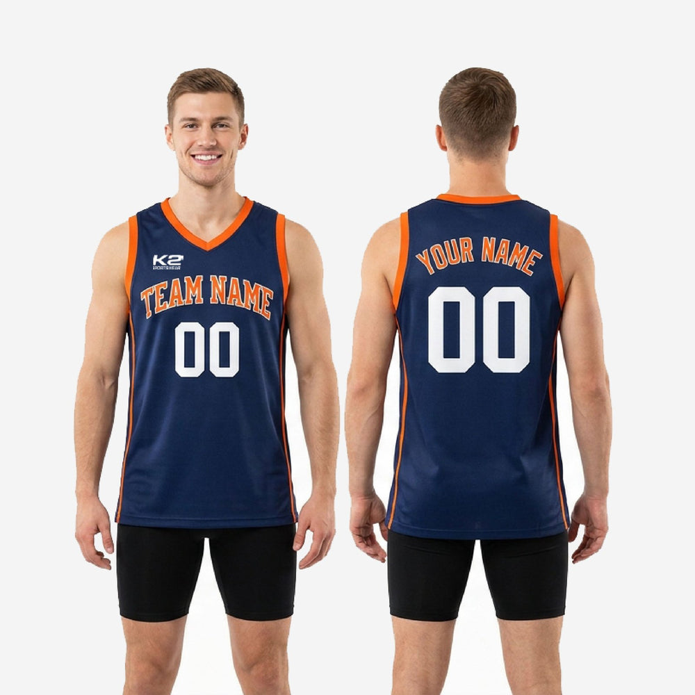 Navy Custom Basketball Jerseys - Orange Trim, Approved Before Printing