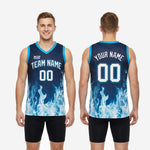 Size and specification chart for navy custom basketball jerseys showing youth and adult size run measurements for roster ordering