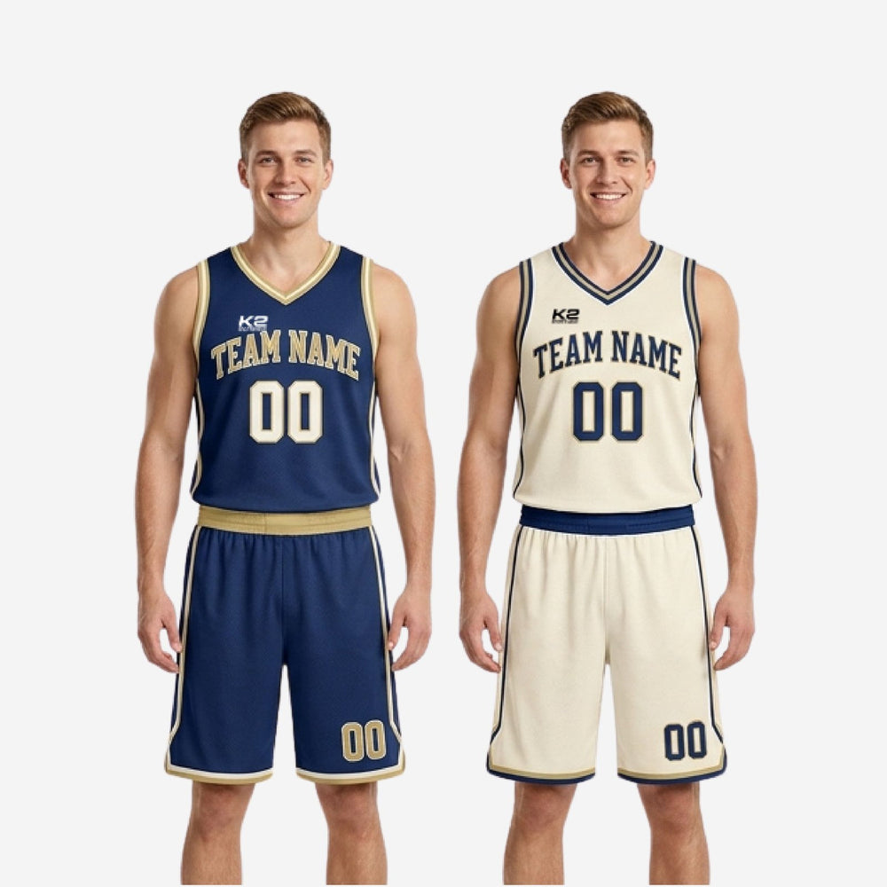 Matching Custom Navy and Gold Reversible Basketball Uniforms