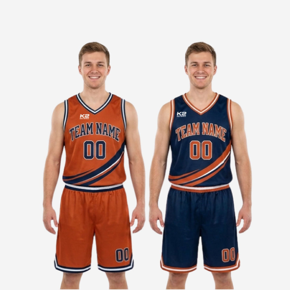 Custom Navy and Gold Reversible Basketball Uniforms - Bold Numbers