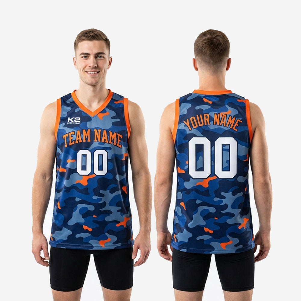 Navy and Orange Custom Basketball Jerseys - Camo Game Jersey