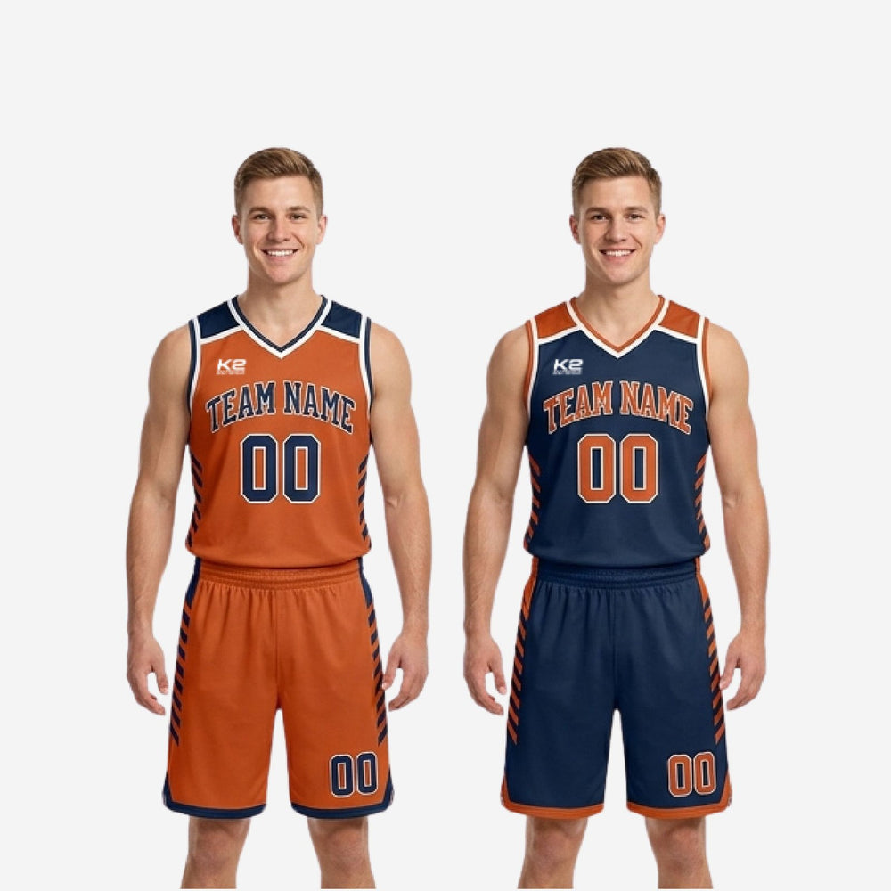 Custom Navy and Orange Reversible Basketball Uniforms with Your Logo - Two-Color Set