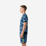 Back view of navy sky blue camo custom blue soccer uniform with player name and number sublimated on the back