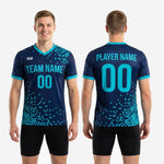 Navy teal pixel-print custom soccer training jersey full body view for club and squad ordering