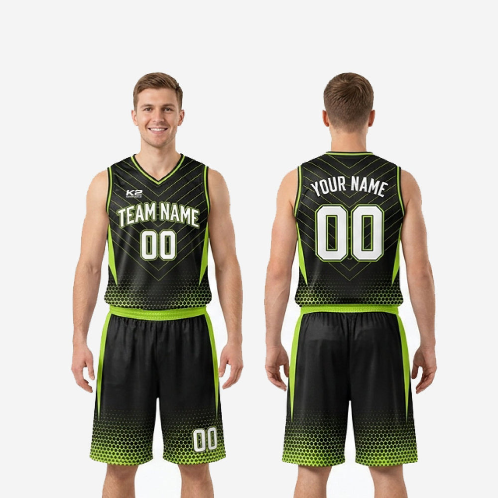 Custom Neon Green Basketball Uniforms, Names and Numbers - Black
