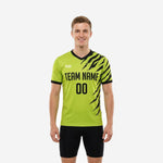 Front view of neon green and black tiger claw custom printed practice jersey with team name and number on chest