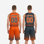 Size and specification sheet for custom orange and black reversible basketball uniform sets youth and adult sizing