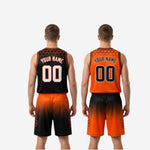 Size and specification sheet for custom orange and black reversible basketball uniform set youth and adult sizing