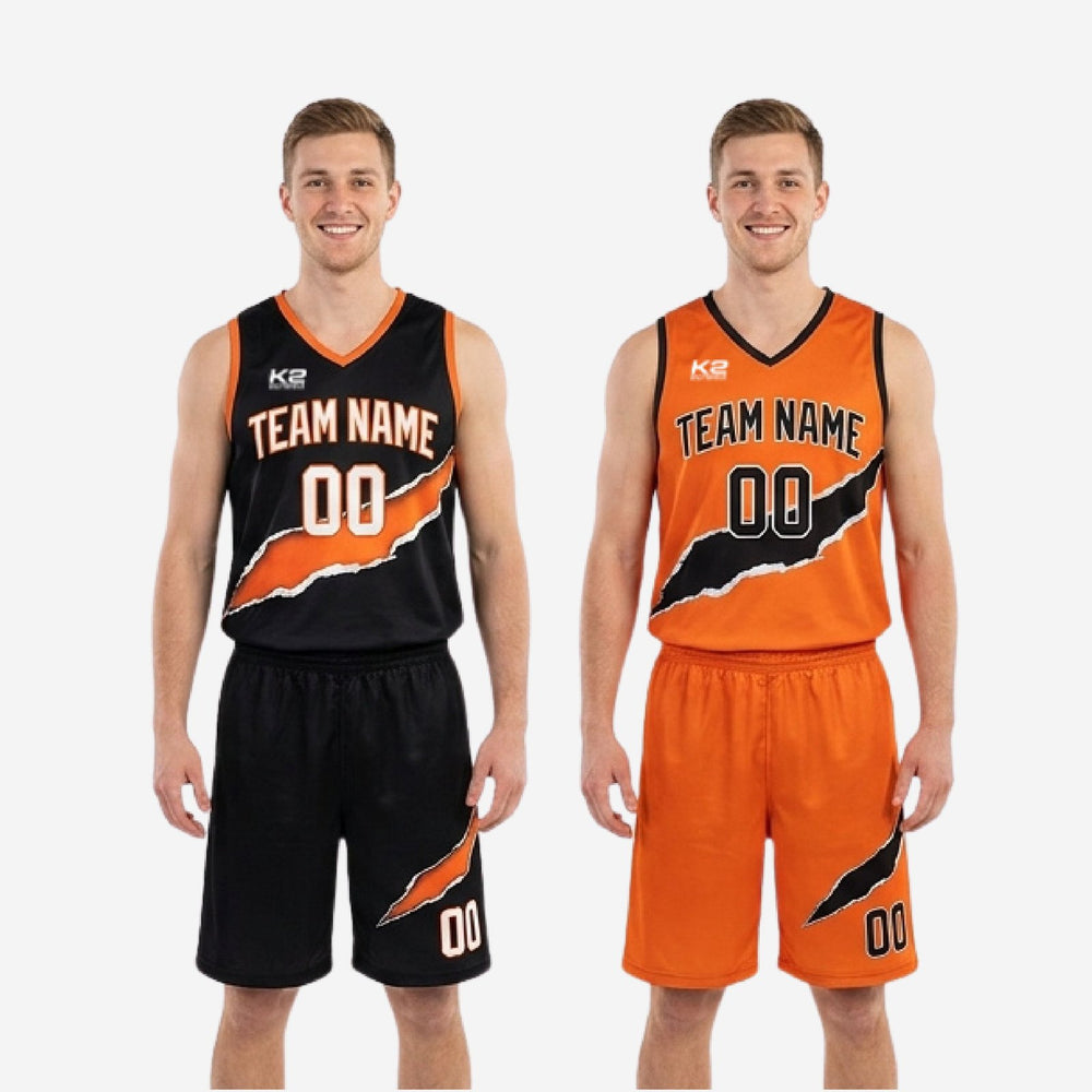 Custom Orange and Black Reversible Basketball Uniforms for Club Teams - Two-Piece Set