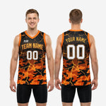 Size and spec chart for the custom orange and yellow basketball jersey showing youth and adult size run measurements