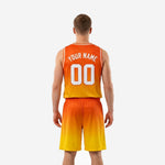 Right side view of the orange gradient basketball uniform showing continuous fade from chest to shorts hem with no side panel interruption