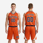 Size and specification sheet for the orange basketball uniform set covering youth and adult sizing available in one team order