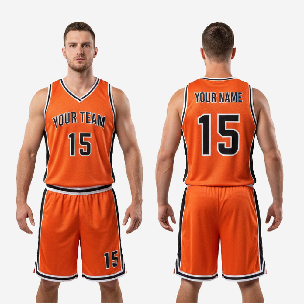 Custom Orange Basketball Uniform with Your Logo - Black Trim Set