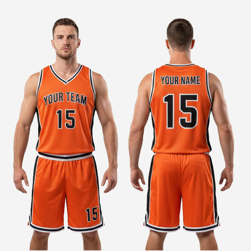Custom Orange Basketball Uniform with Your Logo - Black Trim Set