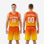 Size and specification sheet for the custom orange and gold gradient basketball uniform set covering youth and adult sizing