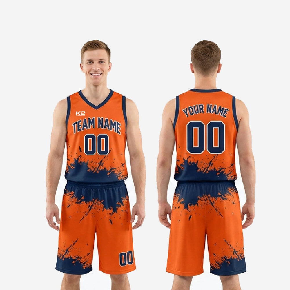 Custom Orange Basketball Uniform for School Programs - Orange and Navy Set