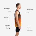 Back view of orange and yellow basketball jersey with back number and player name print zones on black-to-gold gradient panel