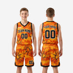 Size and specification sheet for orange youth basketball uniforms showing youth size run for full roster ordering