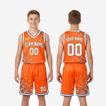 Youth size specification sheet for orange splash youth basketball uniform set showing available youth sizing across full roster range