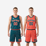 Size and specification sheet for mens reversible basketball uniforms showing youth and adult size run