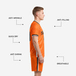 Back view of personalized orange kits soccer uniform with player name and number