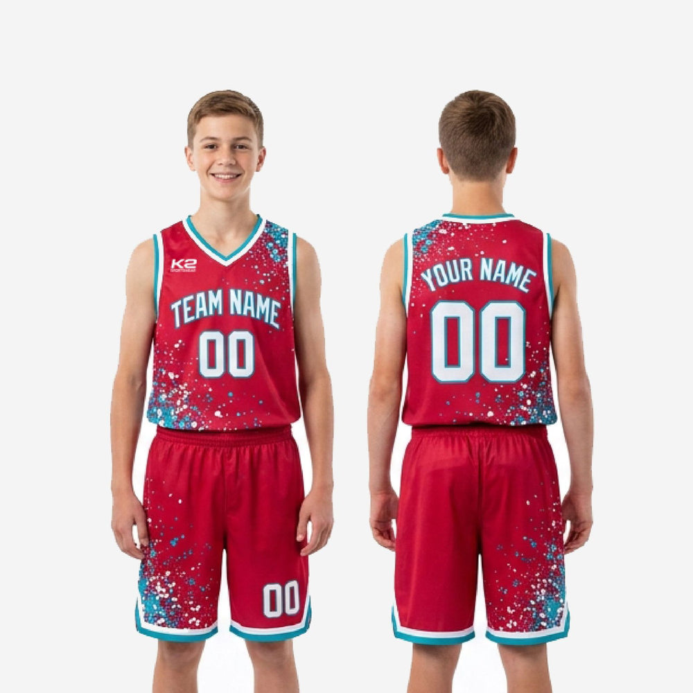 Custom Red Youth Basketball Uniforms - Teal, Mixed Roster Sizes
