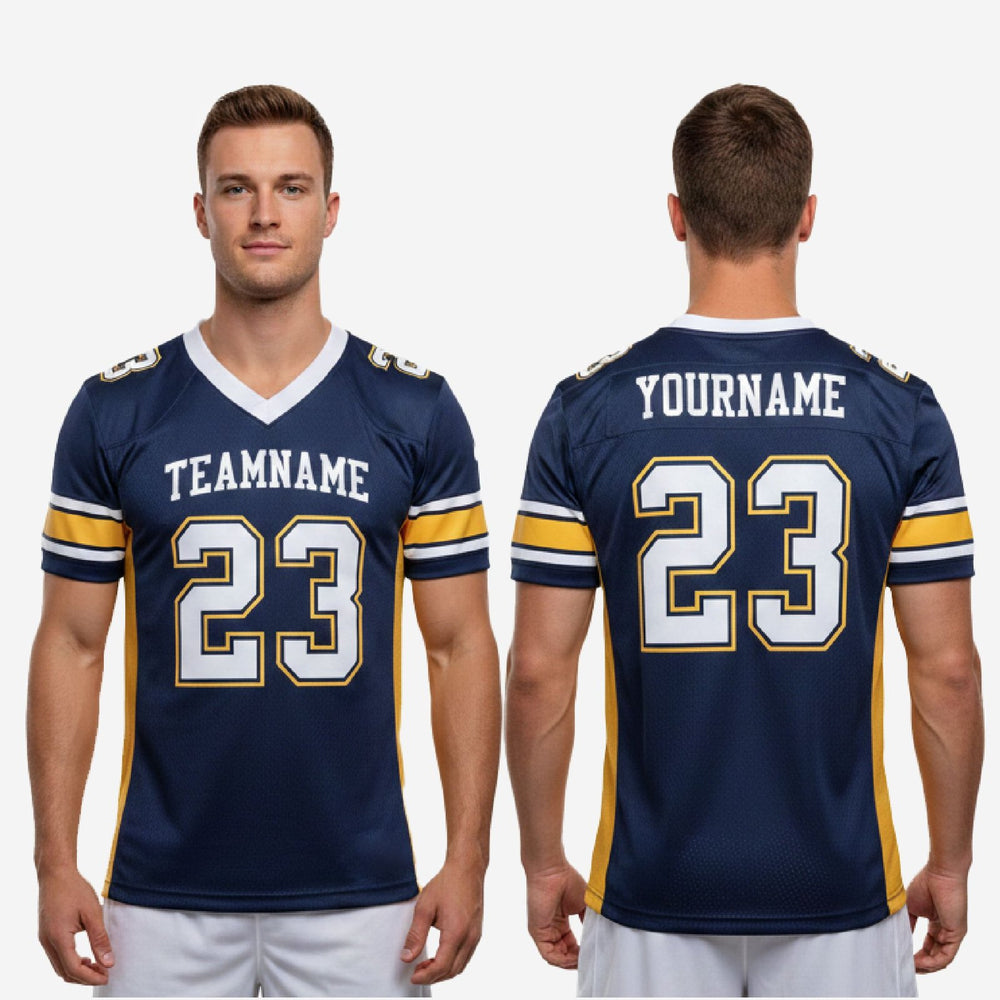 Personalized Youth Football Jersey - Custom Navy and Gold Design
