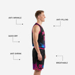 Detail view of pink basketball shorts showing player number on left leg and neon pink purple blue paint-splash hem graphic