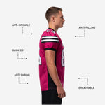 Back view of custom pink and black mens football jersey showing back number and nameplate placement on sublimated polyester mesh