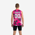 Second side view of pink and black camo basketball jersey showing consistent sublimation pattern across the body panels
