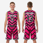 Youth basketball uniform size and specification sheet for custom pink and black chevron set showing youth size run for full roster ordering