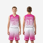 Size and specification sheet for custom pink youth basketball uniforms showing youth size run for full roster ordering